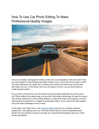 How To Use Car Photo Editing To Make Professional-Quality Images