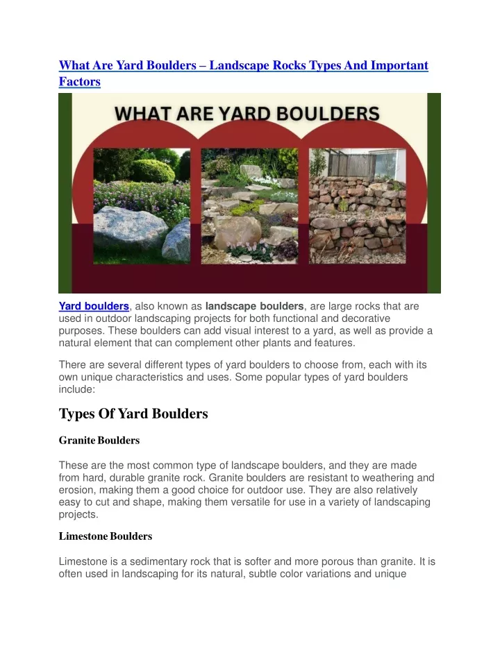 what are yard boulders landscape rocks types