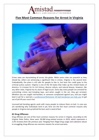 five most common reasons for arrest in virginia
