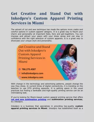 Get Creative and Stand Out with Inkedpro's Custom Apparel Printing Services in Miami