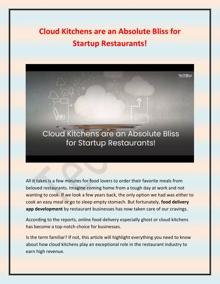 cloud kitchens are an absolute bliss for startup