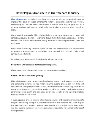 how cpq solutions help in the telecom industry