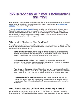 Route Planning with Route Management Solution