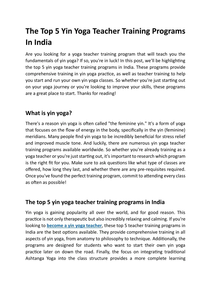 the top 5 yin yoga teacher training programs