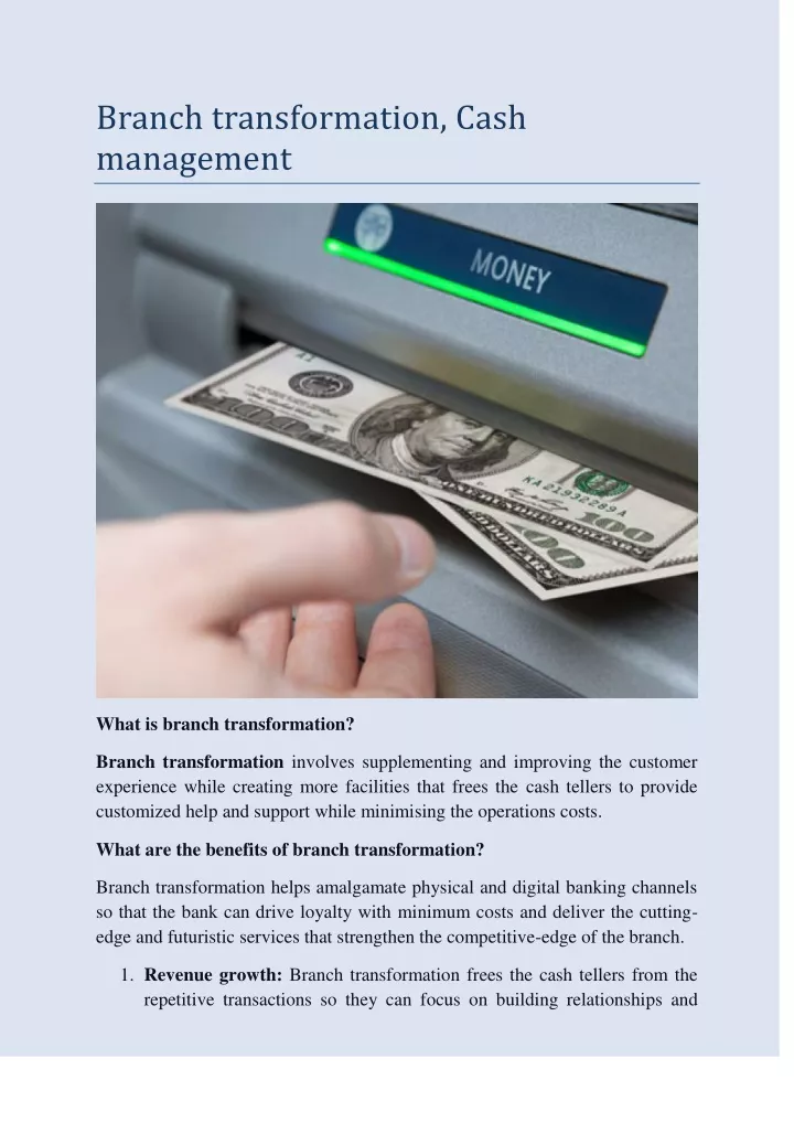 branch transformation cash management