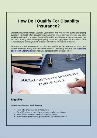 How Do I Qualify For Disability Insurance?