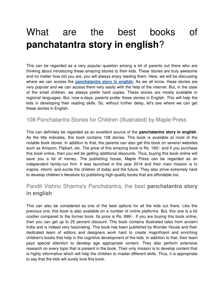 what panchatantra story in english