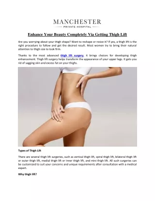 Enhance Your Beauty Completely Via Getting Thigh Lift
