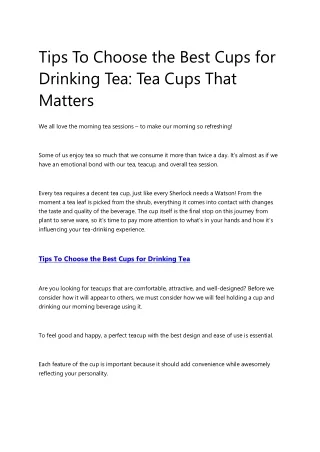 Tips To Choose the Best Cups for Drinking Tea
