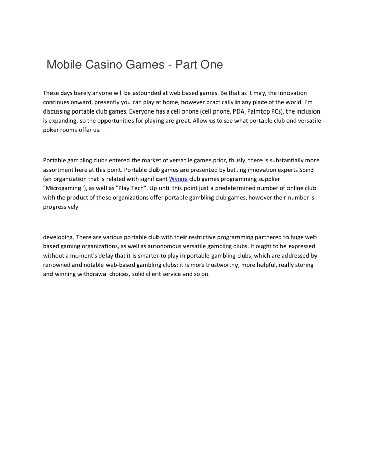 mobile casino games part one