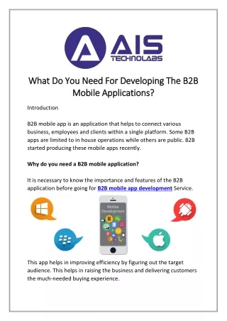 What Do You Need For Developing The B2B Mobile Applications