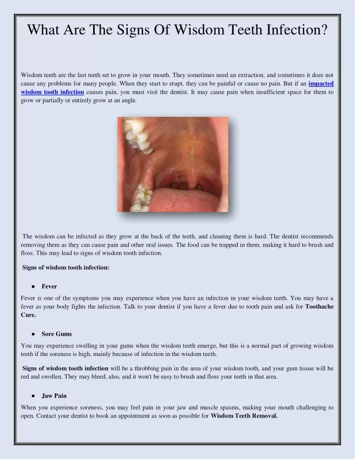 what are the signs of wisdom teeth infection