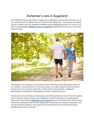 Alzheimer’s care in Sugarland