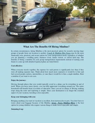 The Benefits Of Hiring Coach & Minibus Hire Essex