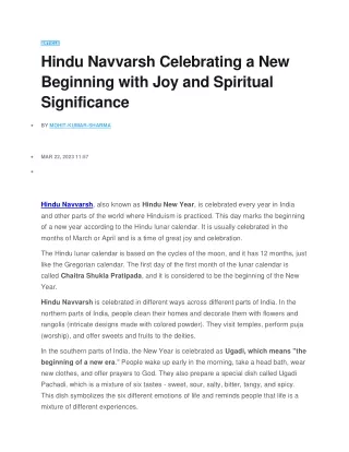 article hindu navvarsh celebrating