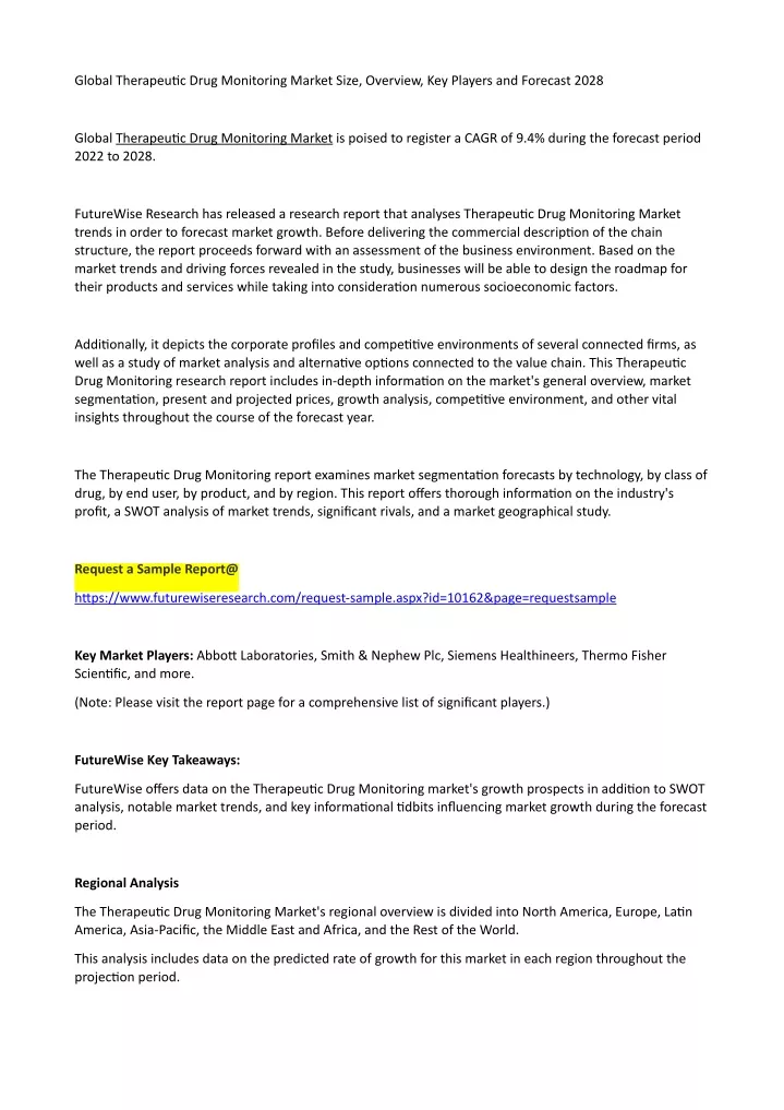 global therapeu c drug monitoring market size