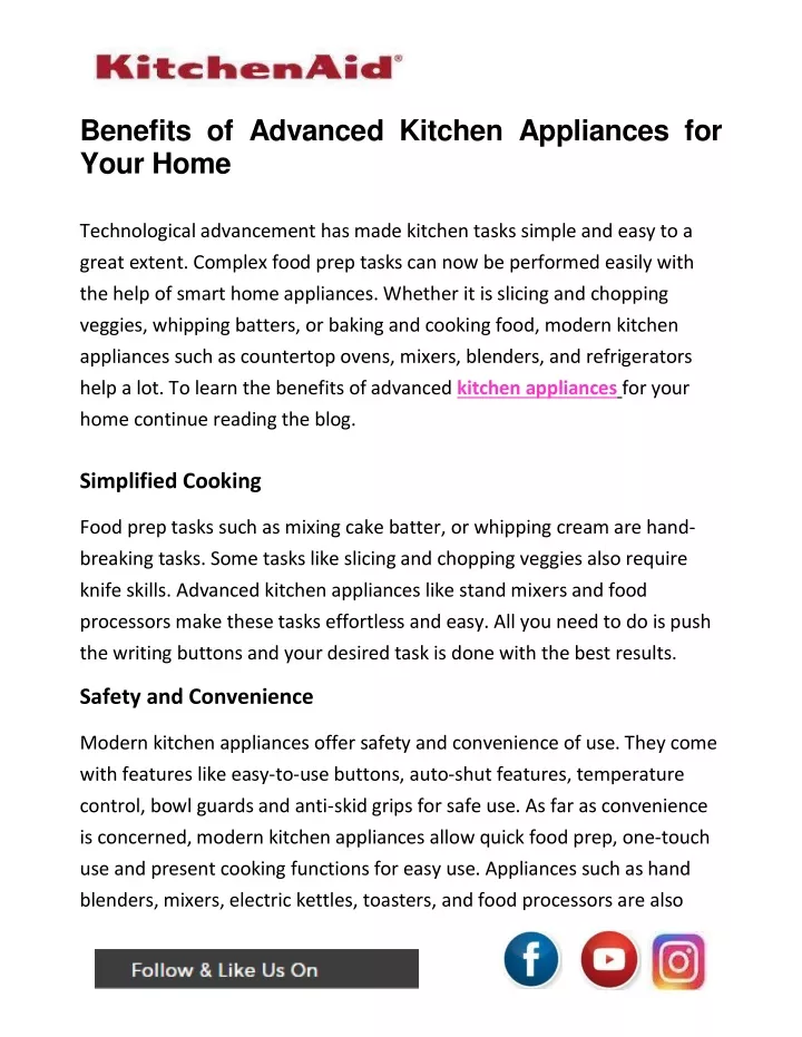 benefits of advanced kitchen appliances for your