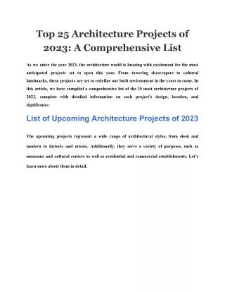 Top 25 Architecture Projects of 2023 A Comprehensive List