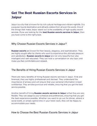 Get The Best Russian Escorts Services in Jaipur