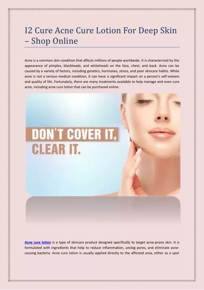 i2 cure acne cure lotion for deep skin shop online