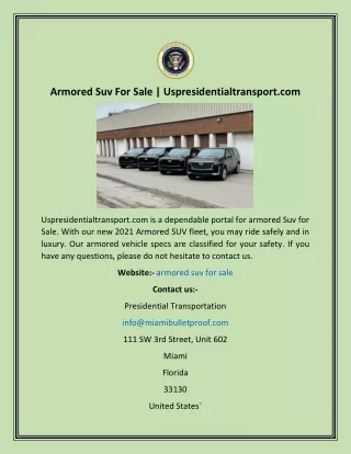 Armored Suv For Sale  Uspresidentialtransport