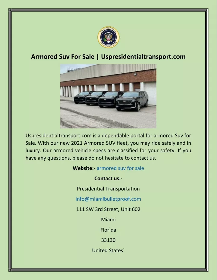 armored suv for sale uspresidentialtransport com