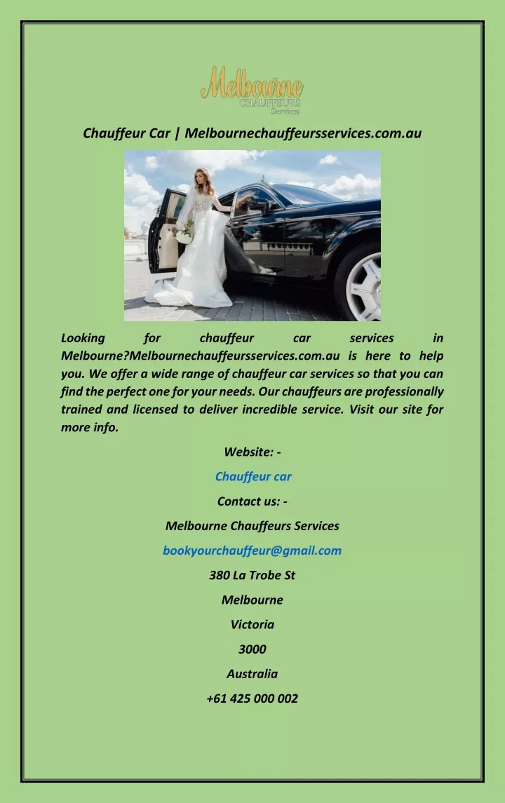 chauffeur car melbournechauffeursservices com au