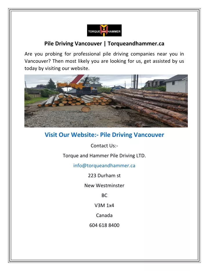 pile driving vancouver torqueandhammer ca