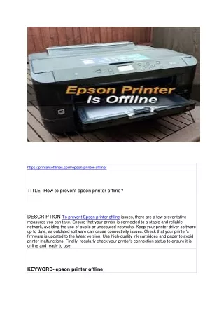 How to prevent epson printer offline?