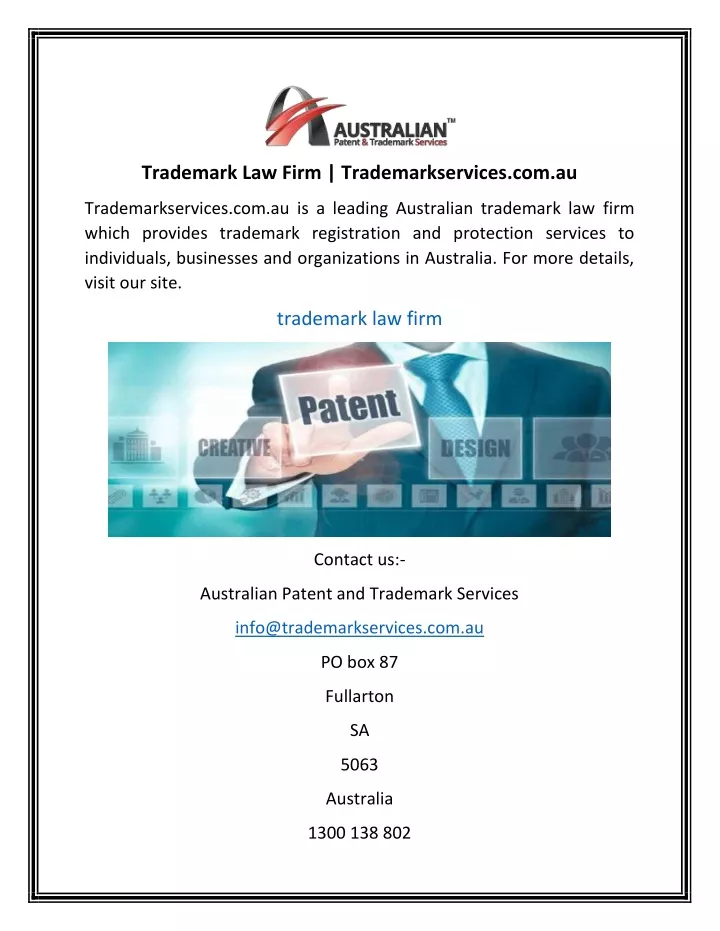 trademark law firm trademarkservices com au