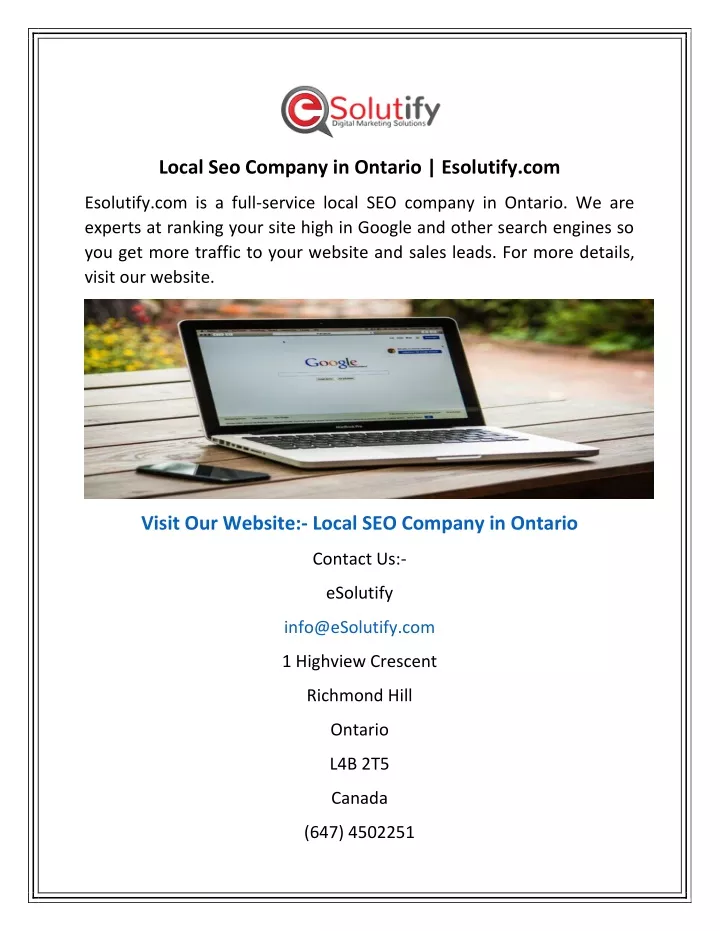 local seo company in ontario esolutify com