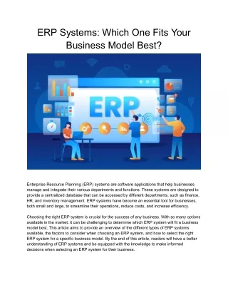 ERP Systems: Which One Fits Your Business Model Best?