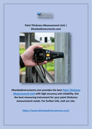 Paint Thickness Measurement Unit | Dhanbadinstruments.com