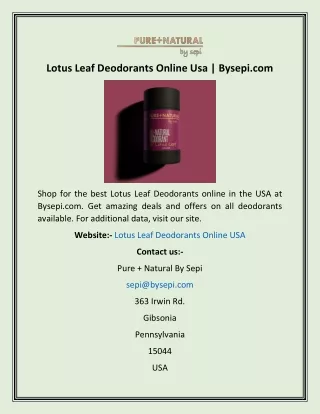 Lotus Leaf Deodorants Online Usa  Bysepi