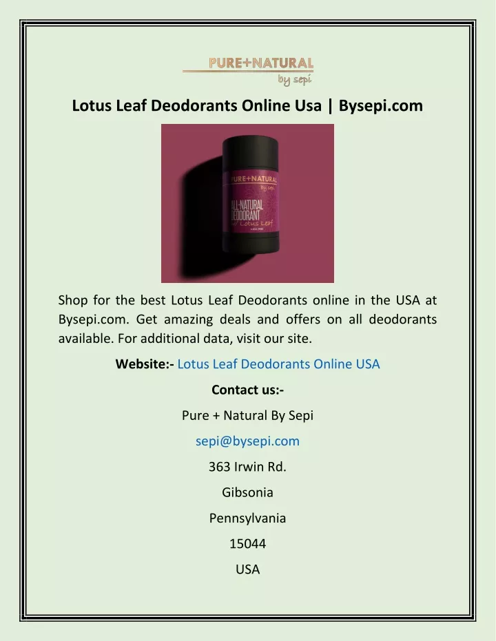 lotus leaf deodorants online usa bysepi com