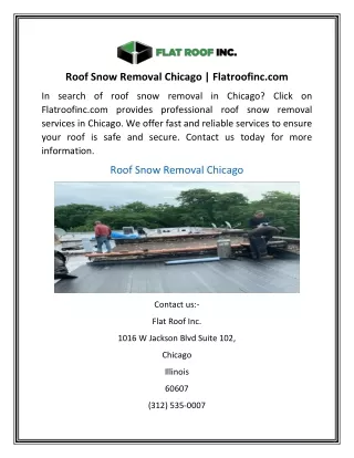 Roof Snow Removal Chicago | Flatroofinc.com