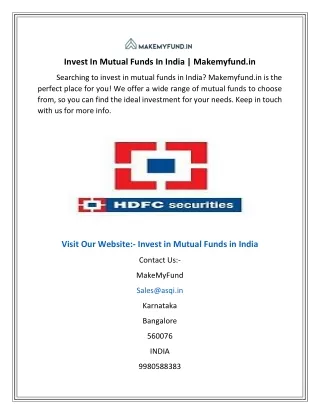 Invest In Mutual Funds In India  Makemyfund.in