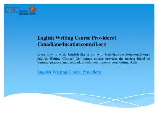 English Writing Course Providers  Canadianeducationcouncil.org