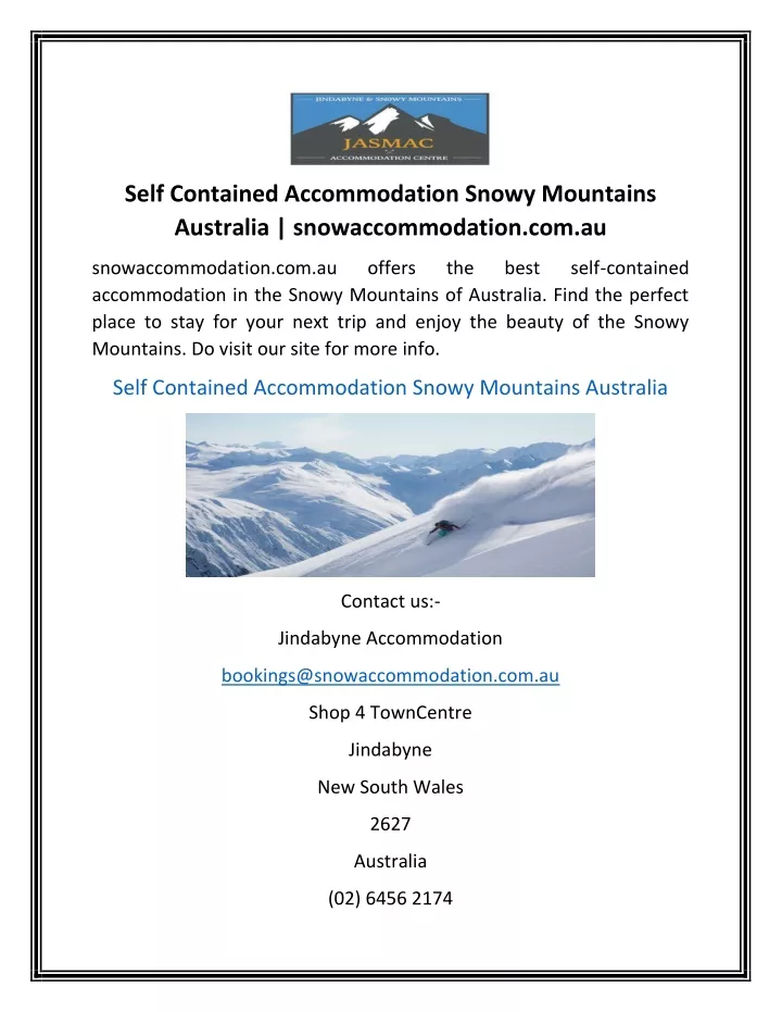 self contained accommodation snowy mountains