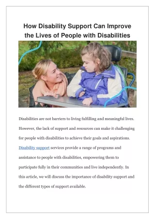 how disability support can improve the lives