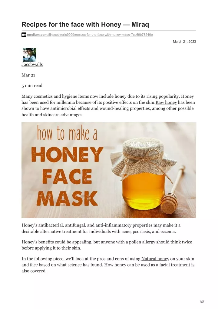 recipes for the face with honey miraq