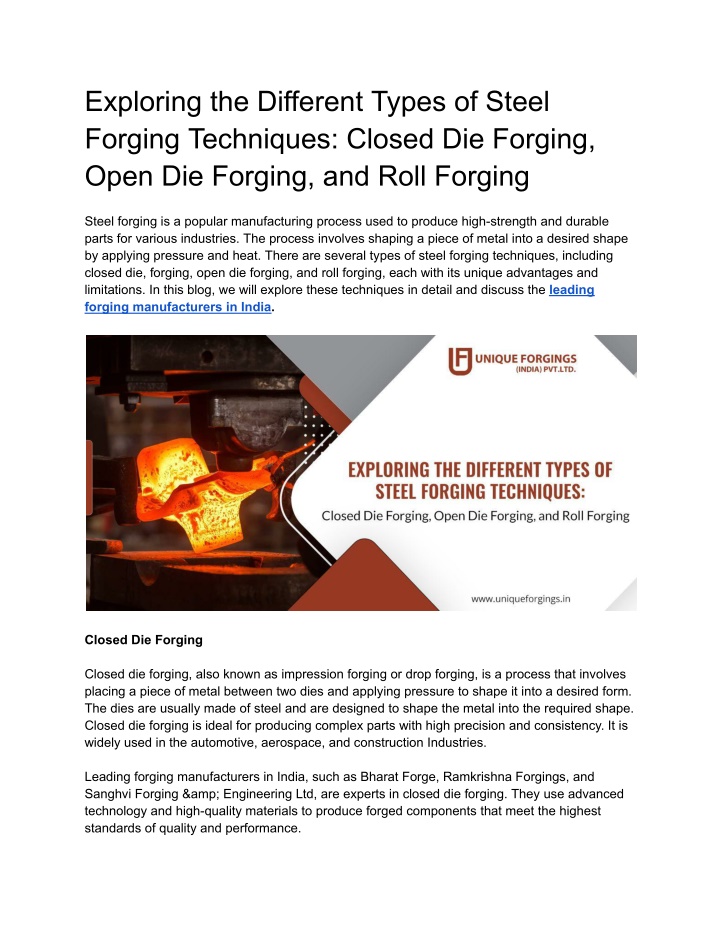 exploring the different types of steel forging