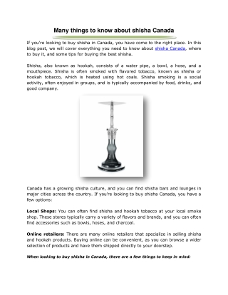 Many things to know about shisha Canada