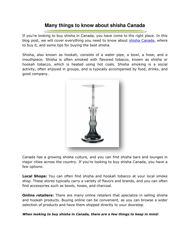 many things to know about shisha canada