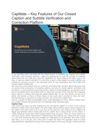 CapMate – Key Features of Our Closed Caption and Subtitle Verification