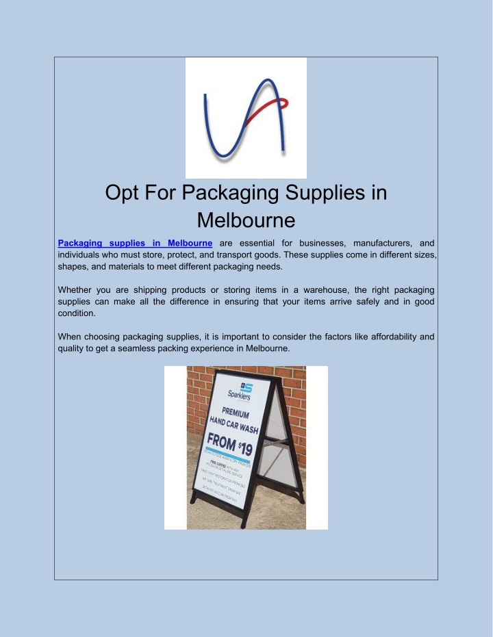 opt for packaging supplies in melbourne