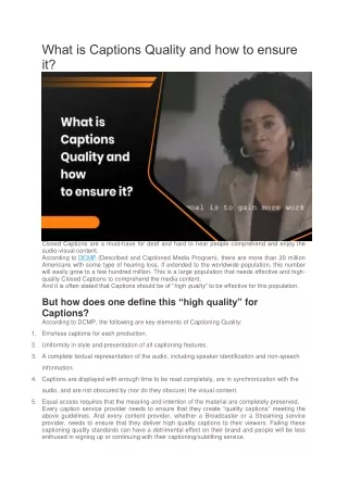 What is Captions Quality and how to ensure it?