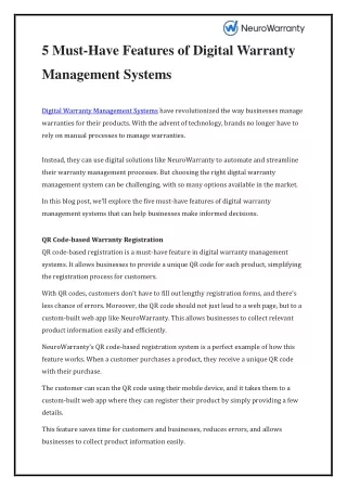 5 Must-Have Features of Digital Warranty Management Systems