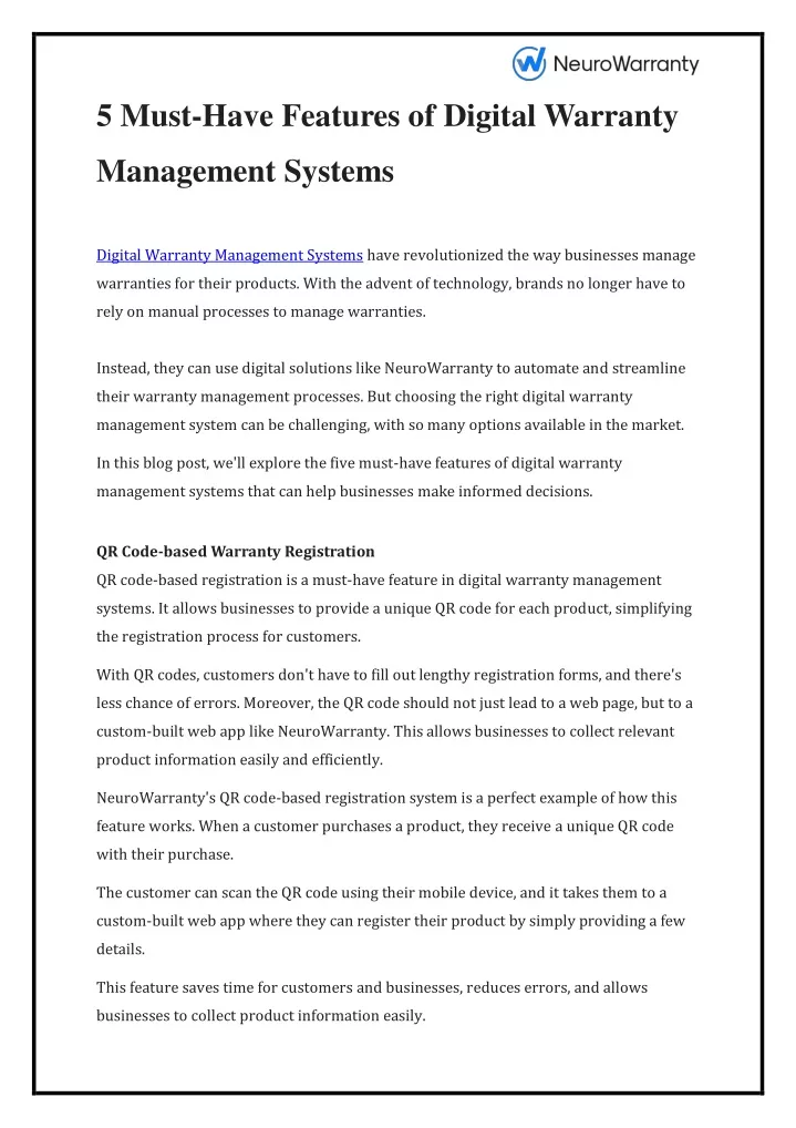 5 must have features of digital warranty