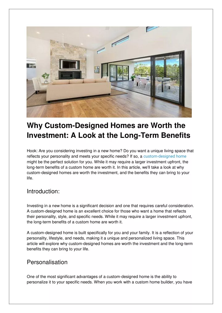 why custom designed homes are worth